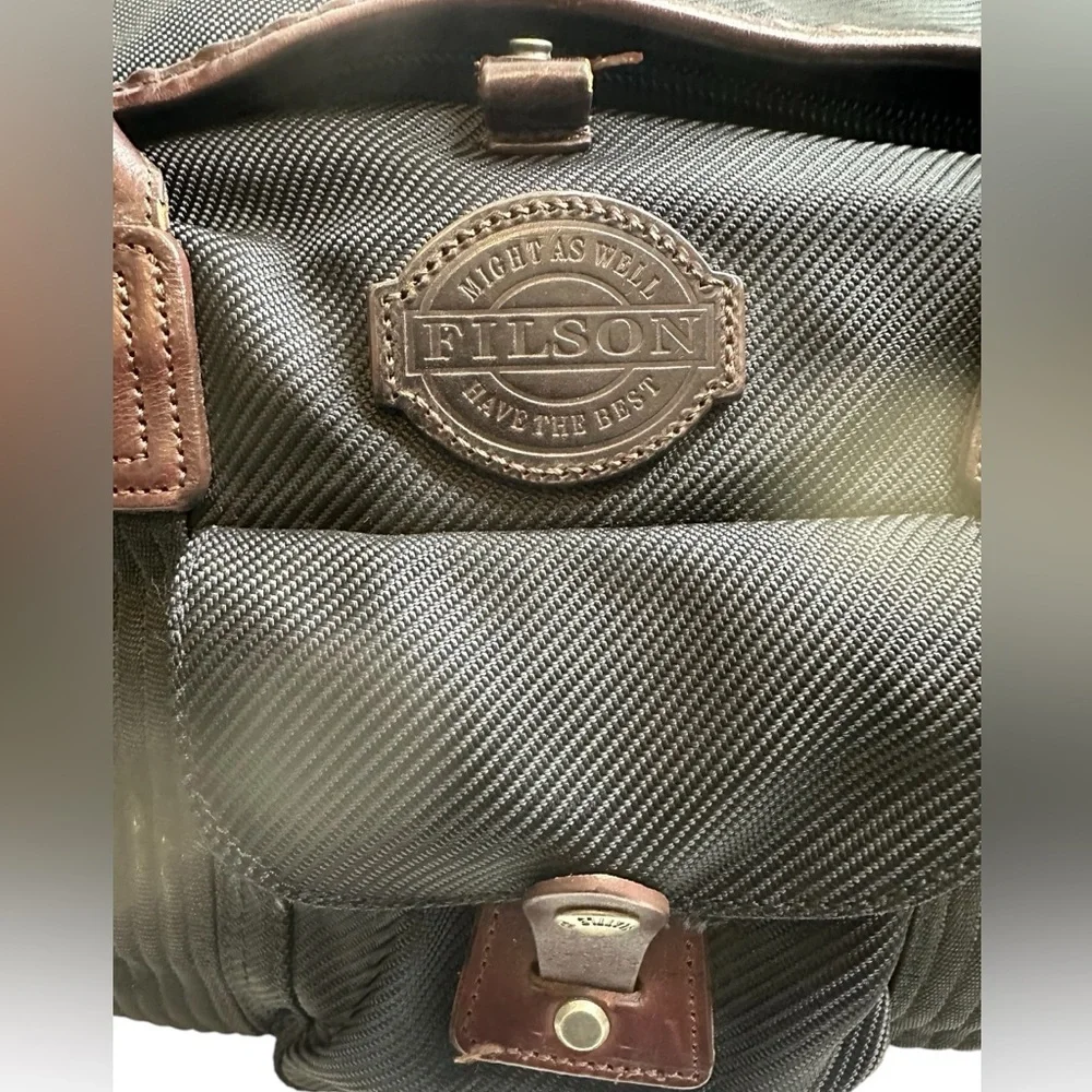Vintage Filson Heritage Black Nylon Duffle Bag Leather Trim Medium